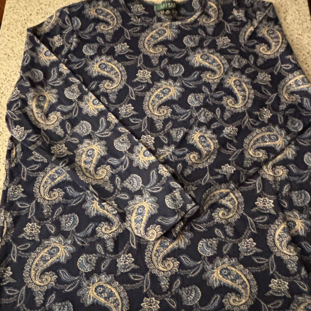 Lauren Ralph Lauren Blue and White Long Sleeve Tee